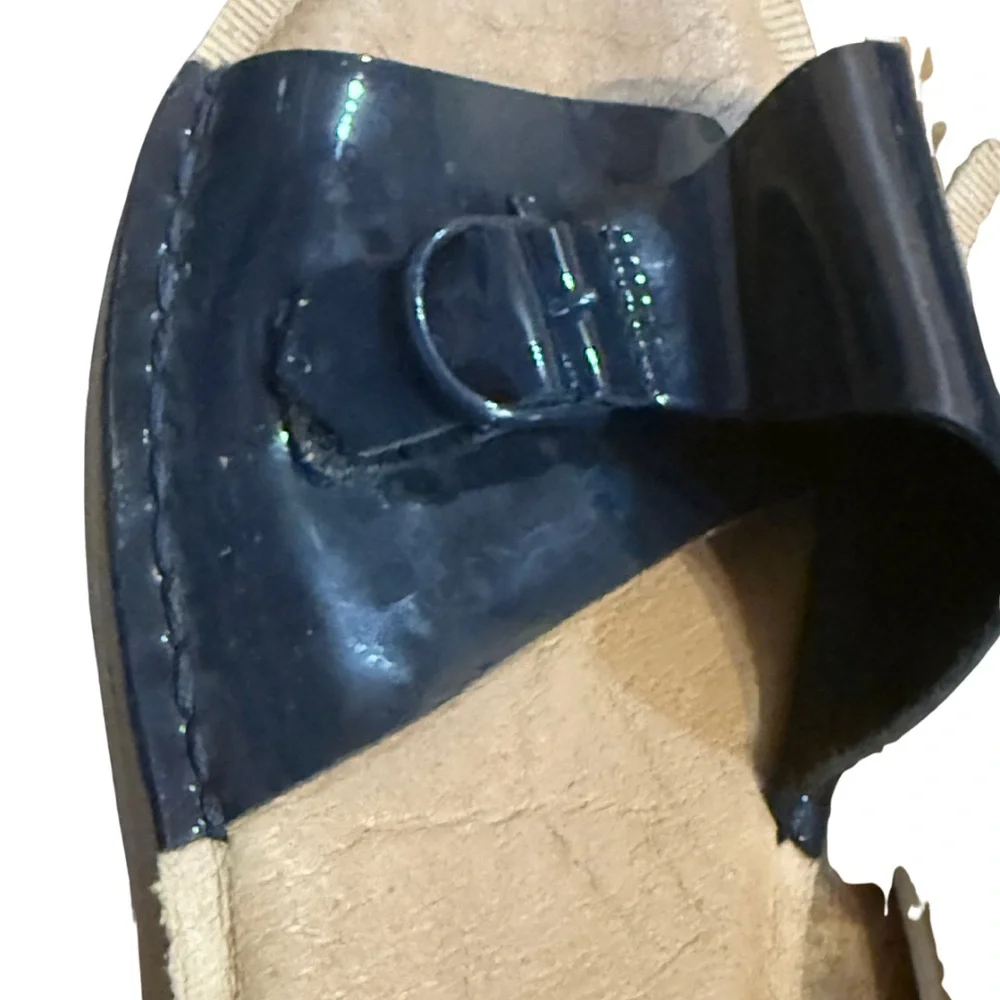 Sperry Seaport Slide‎ Sandals Women’s 6.5 Navy Patent Buckle Coastal Chic